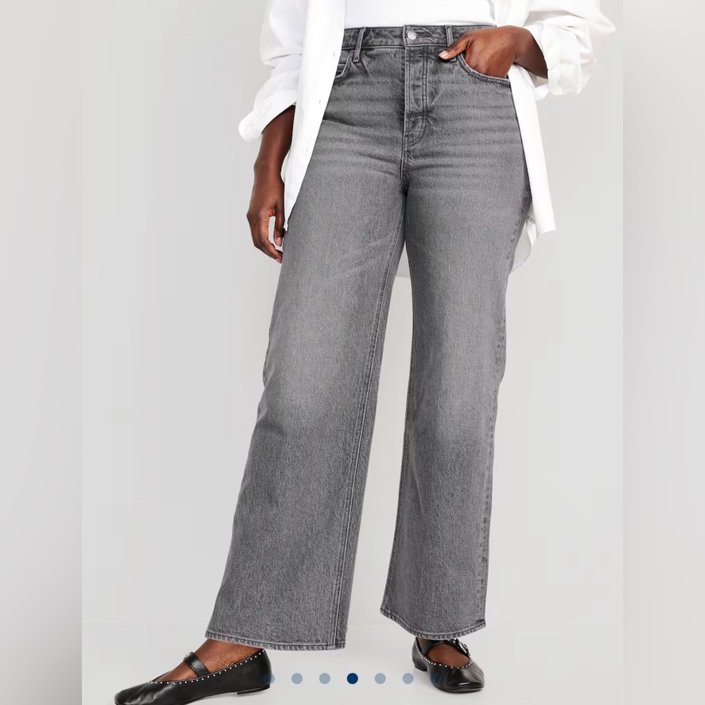 NEW Extra-high waisted button fly wide leg jeans faded black wash